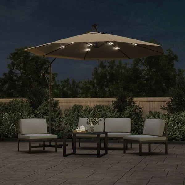 Parasol déporté LED solaire TAUPE
