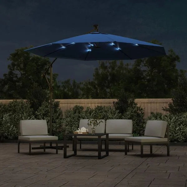 Parasol déporté LED solaire BLEU azuré