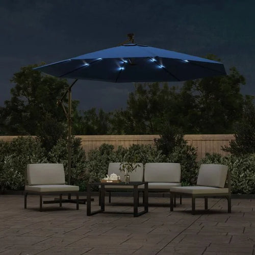 Parasol déporté LED solaire BLEU azuré