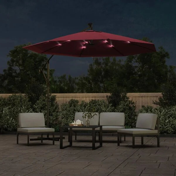 Parasol déporté LED solaire ROUGE