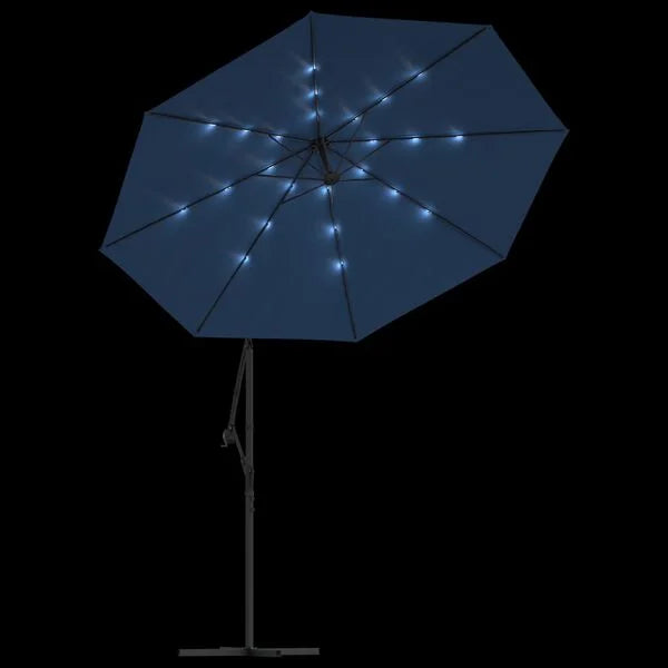 Parasol déporté LED solaire BLEU azuré
