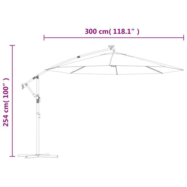 Parasol déporté LED solaire BLEU azuré