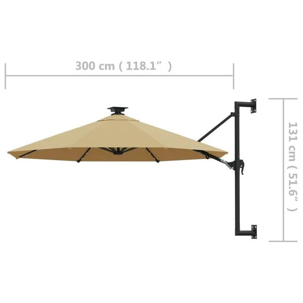 Parasol mural LED solaire TAUPE