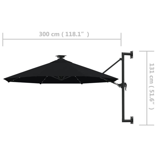 Parasol mural LED solaire NOIR