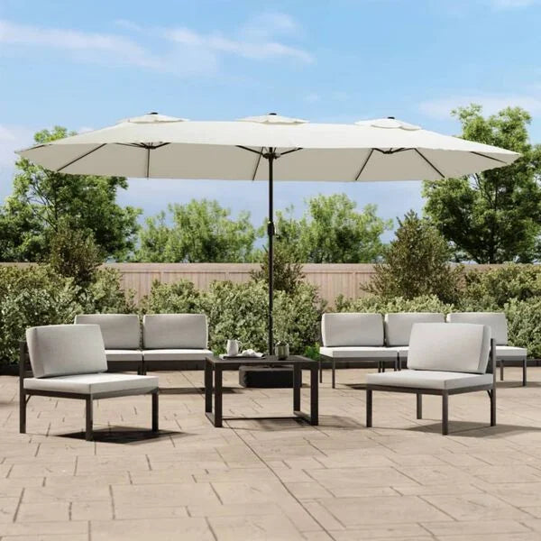 Parasol double tête LED solaire blanc 449cm - Maison Azuro