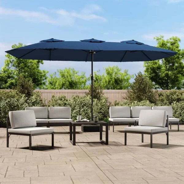 Parasol double tête LED solaire bleu azuré 449cm - Maison Azuro
