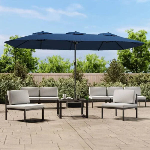 Parasol double tête LED solaire bleu azuré 449cm - Maison Azuro