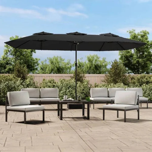 Parasol double tête LED solaire noir 449cm - Maison Azuro