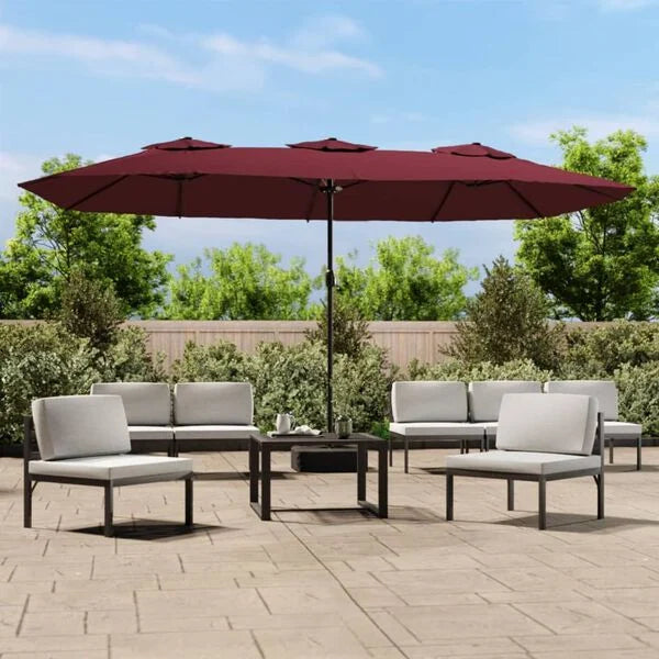 Parasol double tête LED solaire rouge 449cm - Maison Azuro