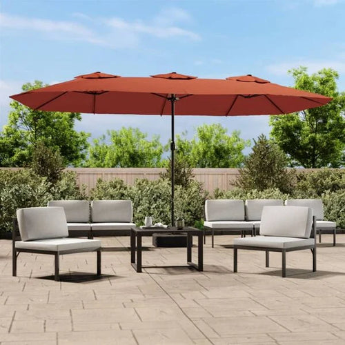 Parasol double tête LED solaire terre cuite 449cm - Maison Azuro