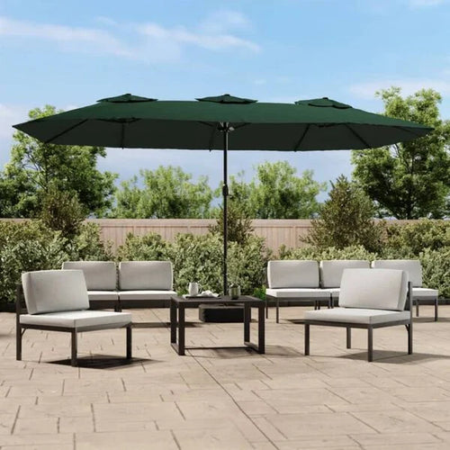 Parasol double tête LED solaire vert 449cm - Maison Azuro