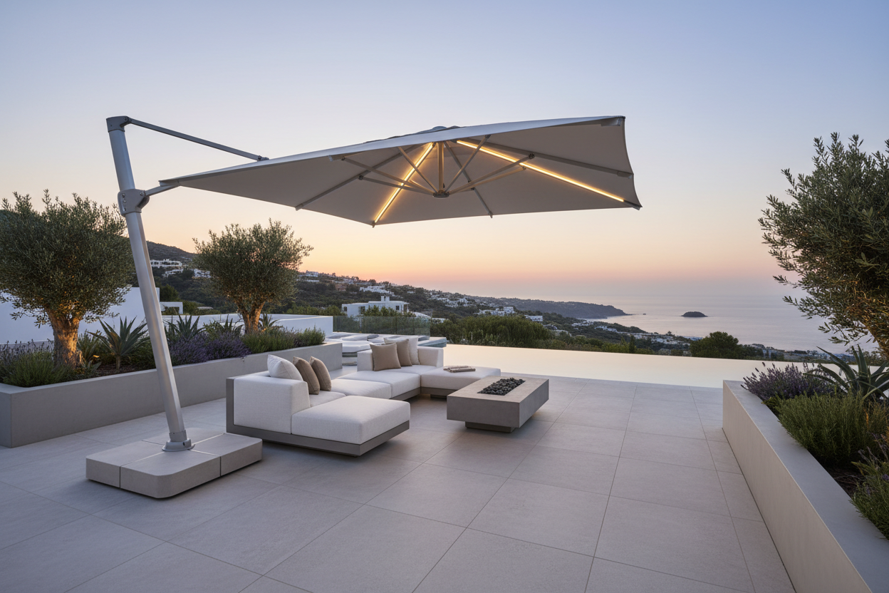 Parasol déporté LED solaire - Maison Azuro
