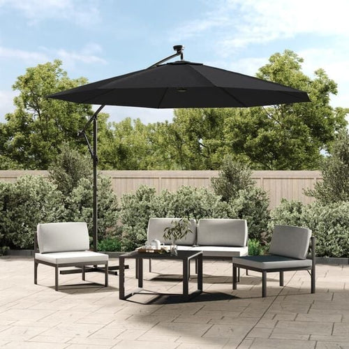 Parasol déporté LED solaire noir 300cm - Maison Azuro