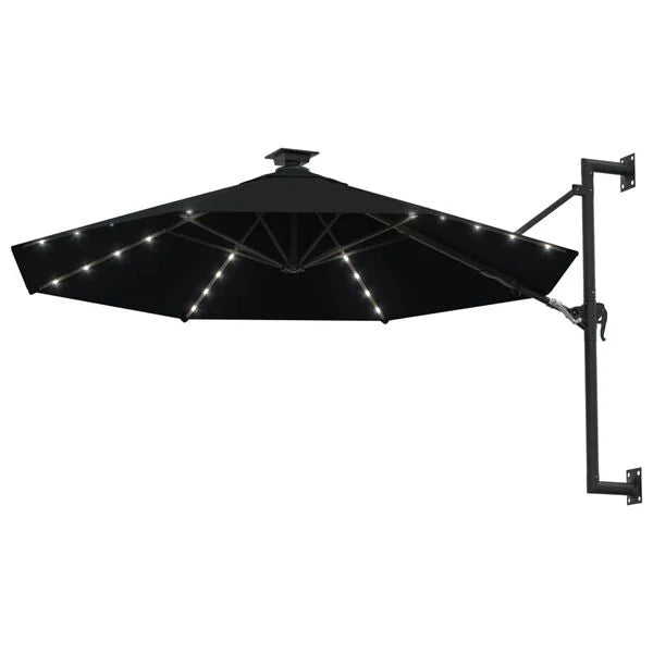 Parasol mural LED solaire noir 300cm - Maison Azuro