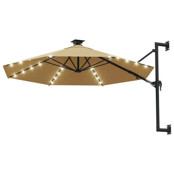 Parasol mural LED solaire taupe 300cm - Maison Azuro